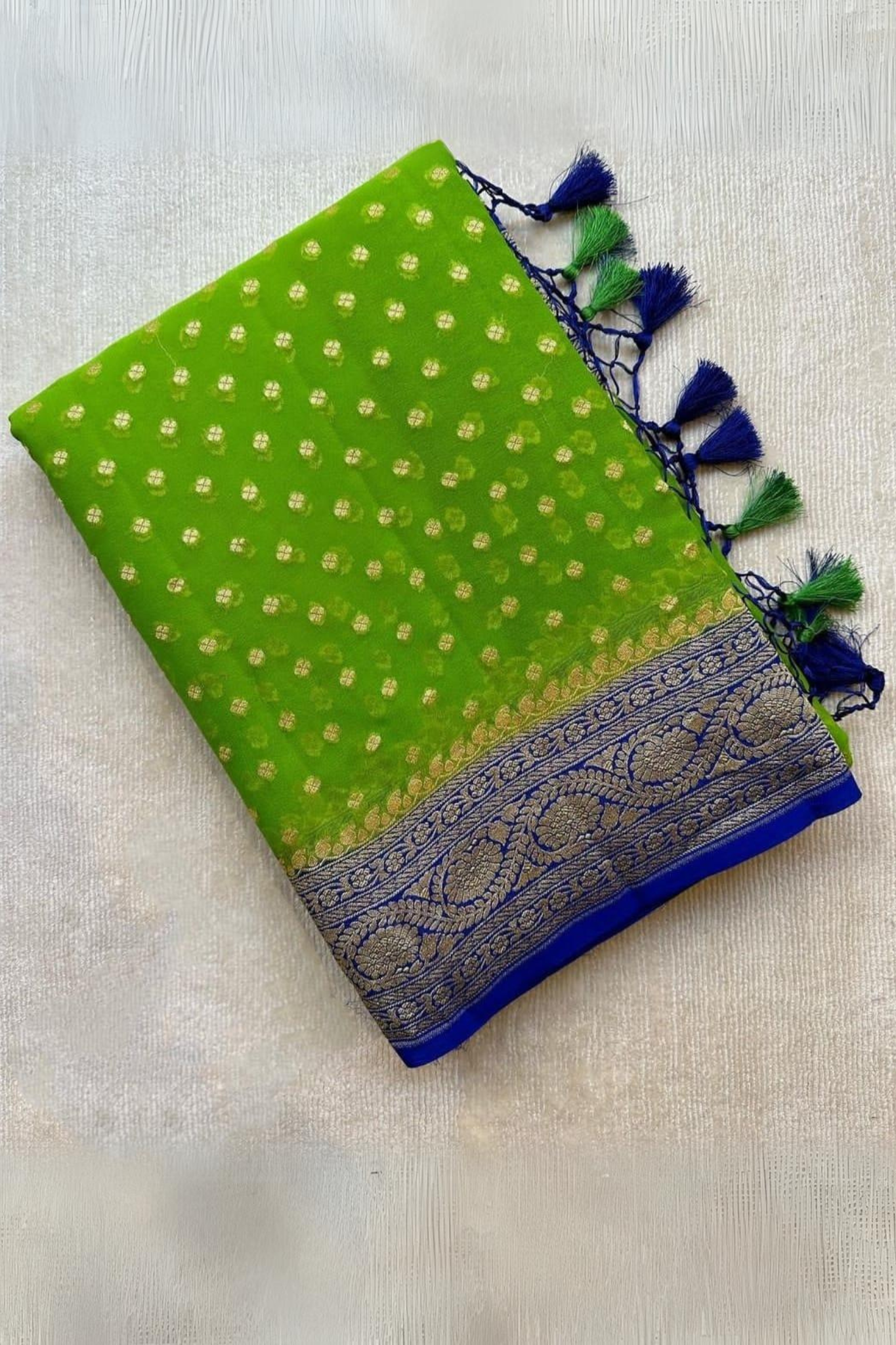 Lime Green Banarasi Khaddi Georgette Saree